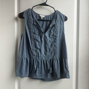 Lucky Brand Tassel Tie Blue Sleeveless Top